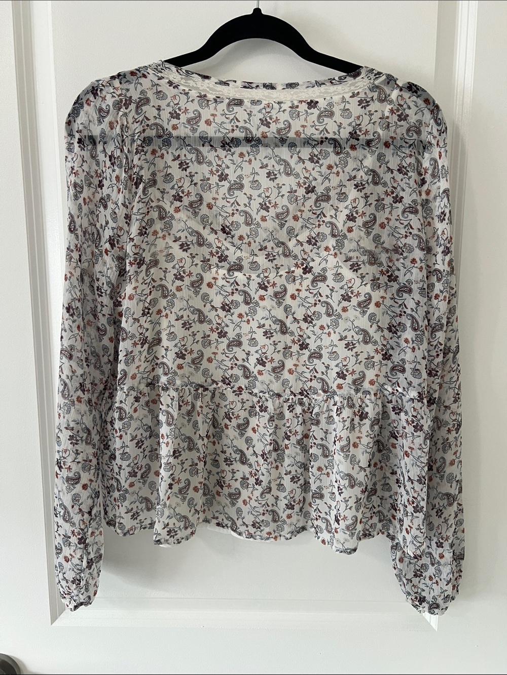 Hollister White Peasant Blouse with Rust & Gray Floral - Picture 2 of 3